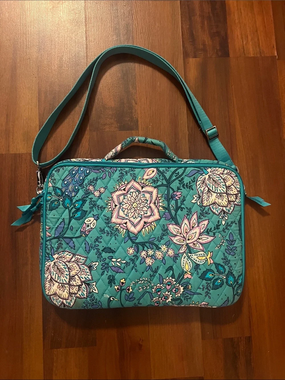Vera Bradley Teal Quilted Floral Laptop Bag
